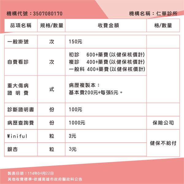 收費標準2